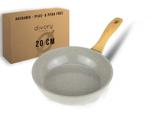 DIVORY Keramikpfanne 20cm | Induktion Pfanne mit Keramikbeschichtung - Pfannen – Vielseitige 20cm Mini-Pfanne mit schadstofffreier Keramikbeschichtung für gesundes, fettfreies Braten. Ideal für alle Herdarten, auch Induktion!