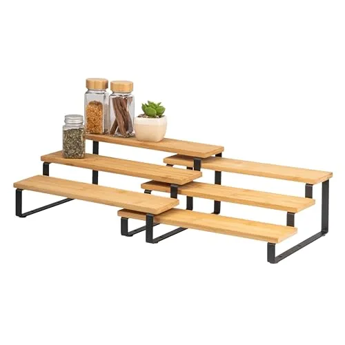 bremermann 3-stufige Gewürzregale 2er-Set - Ausziehbare Bambusregale für Küche und mehr - Vielseitige 3-stufige Gewürzregale im 2er-Set aus hochwertigem Bambus. Ideal für Küche, Büro oder Wohnzimmer, bietet zusätzlichen Stauraum und ist schnell montiert. Bringt Ordnung und ein modernes Design in jeden Raum.