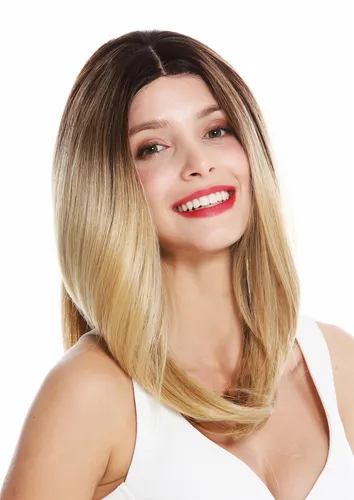 Perücke Damen Monofilament Lace-Front Scheitel glatt Ombre Balayage Braun Blond