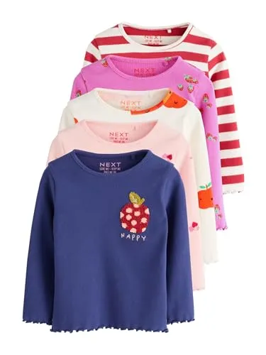 NEXT Mädchen Gerippte Langarmoberteile 5er-Pack Fruit 62-68 von NEXT