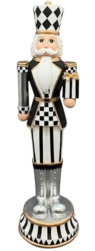 Exner dekorativer klassischer Nussknacker als stilisierte Dekofigur mit Geschenk schwarz weiß Silber Gold ca. 56,5 cm hoch