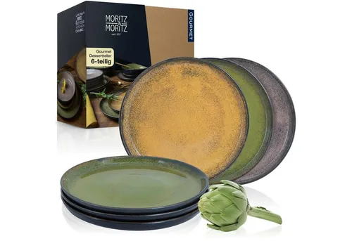 MoritzundMoritz Teller Vida, 6er Set Dessertteller - Dessertteller aus hochwertigem Porzellan, vintage bunt, Ø 20 cm, spülmaschinen- und mikrowellengeeignet, ideal für stilvolle Anlässe.
