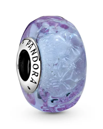 PANDORA Silber Bead-Charm Welliges Lavendel Muranoglas - Charm-Anhänger aus 925 Sterlingsilber mit einzigartigem Wellen-Muster aus Muranoglas in Lavendel, perfektes Accessoire für individuelle Armbänder.