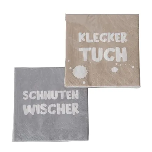 Servietten 'Schnutenwischer & Kleckertuch' grau, hellbraun, weiß 2 x 20
