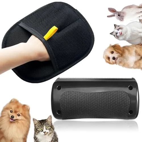 HaploS 2 Stück Fellwunder Bürste Hund, Fellmagnet Handschuhe Doppelseitig, Wiederverwendbare Bürste, Pet Hair Removal Brush Grooming Tool Für Lang- Und Kurzhaarpflege und andere Haustier Bürste