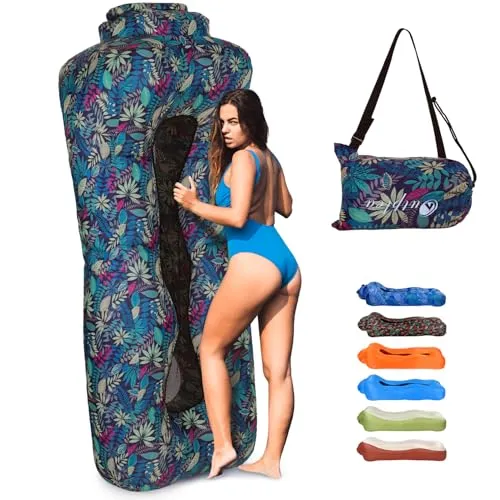 Outplea Aufblasbares Sofa für Land und Wasser, Luftsofa Faltbar Leicht, Aufblasbare Couch mit Tasche, Camping Sofa Für Garten Strand Picknick, Outdoor und Indoor, Tropisches Blau