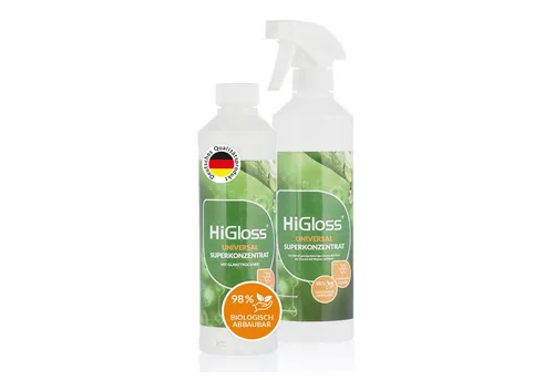 HiGloss Universal Superkonzentrat Allzweckreiniger Entkalker (1-St. 500ml Reiniger, Leerflasche & Zerstäuber für Innen und Außen, Möbel, Wäsche, Fahrzeugpflege u.v.m)