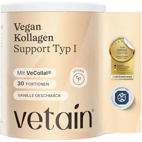 VETAIN Vegan Kollagen Pulver - Mit VeCollal, Ginseng & Gotu Kola - 300 g - Veganes Kollagen Pulver mit VeCollal, ideal zur Unterstützung der Hautpflege. 100% pflanzlich, ohne künstliche Zusatzstoffe. Einfach in Wasser, Smoothies oder Joghurt einrühren und genießen!