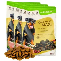 Lecker.Pet® Gino's Adult Maxi Hundefutter mit Huhn 12 kg - Hundefutter für große Hunde, mit 22% frischem Huhn für optimale Muskelmasse und Gelenkgesundheit dank Glukosamin. Ideal für ernährungssensible Hunde und sorgt für ein aktives Leben.