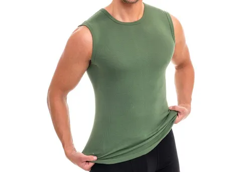 HERMKO 3040 Herren Muskelshirt aus 100% Bio-Baumwolle, Unterhemd Atlethic Vest Rundhals viele Farben, Größe:D 5 = EU M, Farbe:Tanne