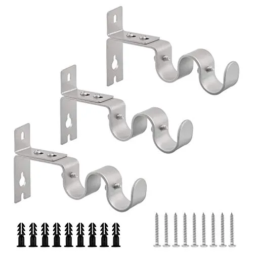 Morobor Gardinenstangenhalterung, doppelte Wandhalterung, verstellbar, strapazierfähig, Hardware für Fenster, Schlafzimmer, 3 Stück (Silber)