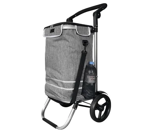 Faltbarer Aluminium Einkaufstrolley 57L mit Kühlfach – Grau