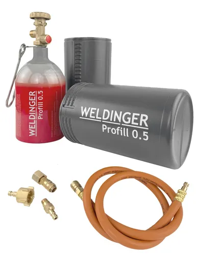 Propangasflasche Profill 0.5 0,425kg leer, Umfüllset Aluminium Schnellkupplungen