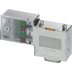 Phoenix Contact 2313698 Sensor-Aktor-Datensteckverbinder - 9-poliger D-SUB-Stecker mit gewinkelter Kabelzuführung, ideal für PROFIBUS DP, bietet einfache Anpassung durch zuschaltbaren Abschlusswiderstand.