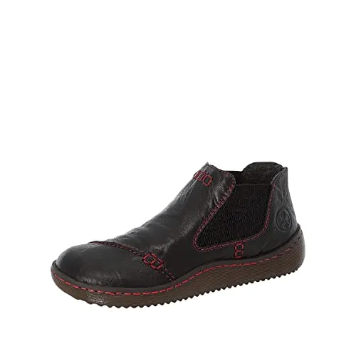 Rieker Damen Kurzstiefel L8491 - Wanderschuhe mit stylischen roten Details, die Komfort und modisches Design vereinen – ideal für Outdoor-Abenteuer.