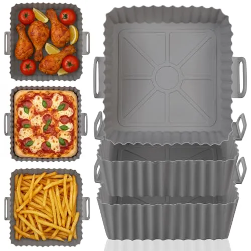 Rosenstein & Söhne Silikonbackform Airfryer: 3er-Set Silikonformen für Heißluftfritteusen, wiederverwendbar (Backeinsätze Silikon Airfryer, Backform Silikon Heißluftfritteuse, Backpapier)