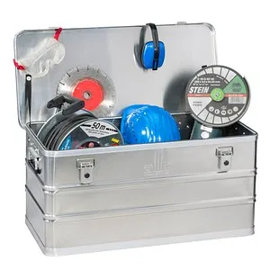 Allit AluPlus Box 90 - Alubox für Werkzeuge - Werkzeugkasten aus leichtem, stabilem Alu mit Federfallgriffen, witterungsbeständig und spritzwassergeschützt, ideal für den Einsatz im Freien.