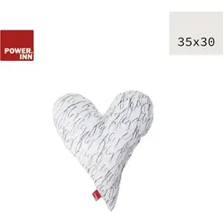 POWER INN® Herzkissen klein | Weiß mit schwarzer Schrift | Dekokissen Herz