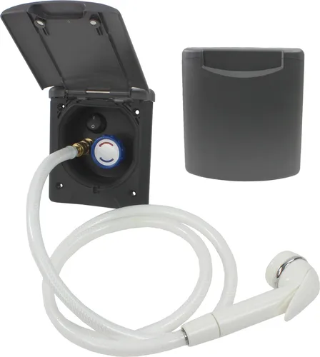 ABL Wasser Außensteckdose Außendusche Schlauch Wohnmobil Wohnwagen Camper Dusche Mischbatterie + Schalter grau