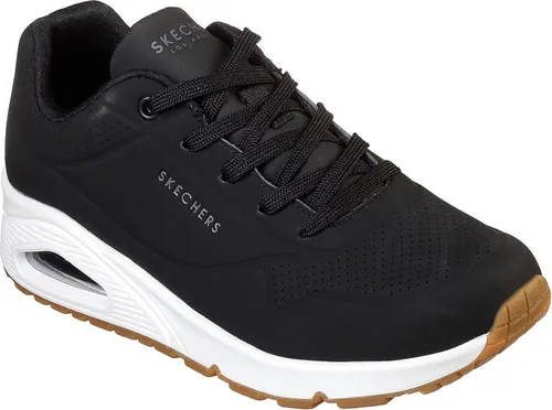 Skechers Damen UNO-Stand on Air Sneaker, Schwarz/Weiß, 37 EU Weit - Damen-Sneaker mit 3,8 cm Absatzhöhe und flexiblem Gummi-Laufsohle für optimalen Komfort. Ideal für den Alltag, dank des weichen Obermaterials aus Durabuck-Synthetik.