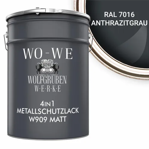 WO-WE Metallschutzlack MATT W909, 0,75L - 5L - Hochwertiger 4in1 Metallschutzlack für den Außenbereich, idealer Rostschutz und dekorativer Anstrich in einem, auch bei niedrigen Temperaturen anwendbar.