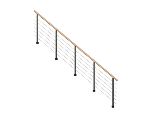 Starwood Treppengeländer Modell Kos für Stahltreppe - 14 Stufen - Metall schwarz - Hochwertiges Treppengeländer Modell Kos aus pulverbeschichtetem Metall in Schwarz, ideal für Stahltreppen. Flexibel montierbar und in verschiedenen Längen erhältlich, bietet es Sicherheit und modernes Design.