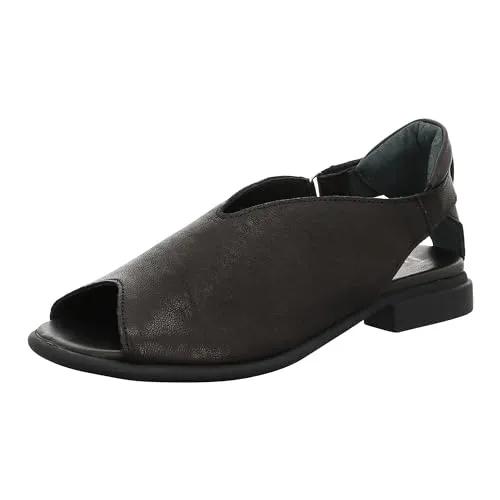 Think! Damen KAMAA Sandale - Chromfrei gegerbte, nachhaltige Schuhe in Schwarz - Wanderschuhe mit schickem Design, chromfrei gegerbtem Nappa und bequemen Fußbett. Der Klettverschluss ermöglicht individuelle Anpassung für höchsten Komfort.