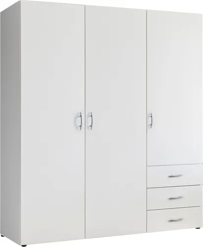 möbelando Kleiderschrank Harry in Weiß - Kleiderschrank mit 3 Türen und 3 Schubladen, bietet viel Stauraum und überzeugt durch modernes Design, ideal für minimalistisches Wohnen.
