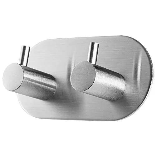 KADAX selbstklebende Haken - 3M, Handtuchhaken aus Edelstahl, starke Bademantelhaken, Kleiderhaken, Wandhaken für Küche, Bad, Handtuch, Küchenhaken, ohne bohren, silber (doppelt/rund)