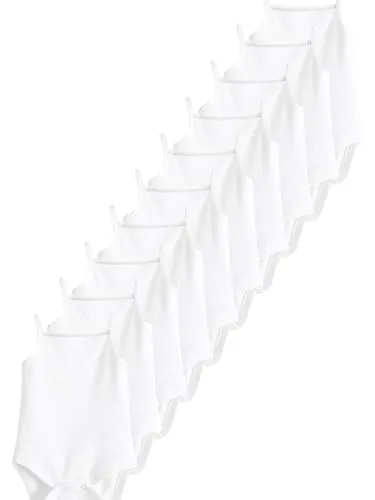 NEXT Babybodys mit dünnen Trägern im 10er-Pack Weiß 9 Monate - Bodys für Baby-Jungen, 10er-Pack aus hochwertiger Baumwolle für ultimativen Komfort und Stil, perfekt für die warmen Monate.