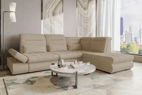 99rooms Ecksofa L-Form, Creme, 4-Sitzer, 279x227 cm - Modernes Ecksofa in Creme mit Schlaffunktion für vielseitige Nutzung. Ideal für entspannte Abende und Übernachtungsgäste. Hochwertige Materialien und pflegeleichter Bezug bieten Komfort und Langlebigkeit.