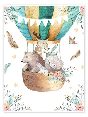 Posterlounge Wandbild Wildtiere auf großer Reise, Kidz Collection, erhältlich als Poster, Leinwandbild, Wandsticker oder Acrylglasbild