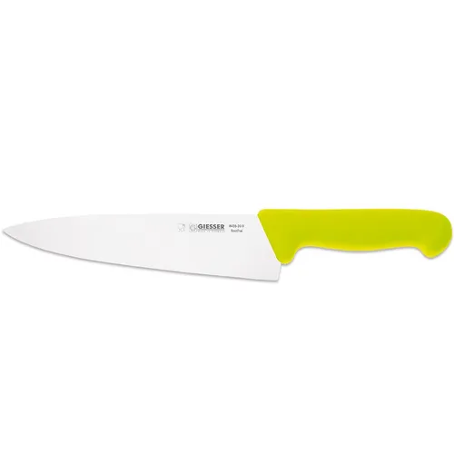 Giesser Kochmesser 20 cm mit breiter Klinge und gelbem Griff - Küchenmesser für Hobby- und Profi-Köche, ergonomischer, rutschsicherer Griff in limone und hochglanzpolierte Klinge aus Chrom-Molybdän Stahl für präzises Schneiden.