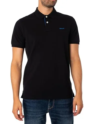 Gant Herren Reg Contrast Pique Rugger Polohemd, Schwarz, XL EU - Poloshirt für Herren, kurzarm mit Rippbündchen für optimalen Sitz und Slim Fit Passform, bietet höchsten Tragekomfort und betont die Figur.