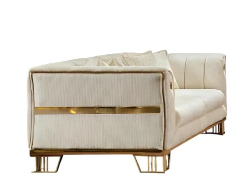 Modernes 3-Sitzer Sofa mit elegantem Goldrahmen - Beige 3-Sitzer Sofa für Wohnzimmer, mit hochwertigem Stoffbezug und modernem Design. Ideal für entspannte Abende und stilvolle Akzente. Maße: 238 x 90 x 80 cm.