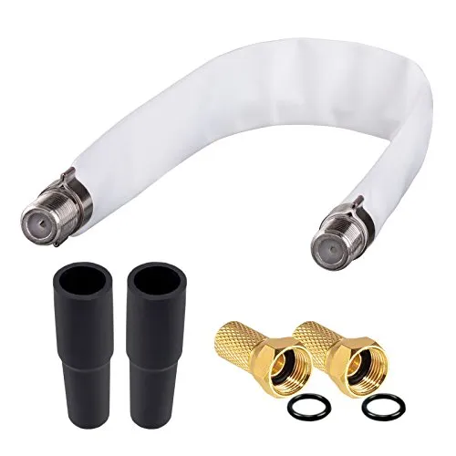 hb-digital 1x SAT Fensterdurchführung flach flexibel vernickelte Kontakte Weiß HQ F-Buchse Verbinder für Koaxialkabel Verkupplung Türen Fenster Dachboden + 2x F-Stecker vergoldet + 2x Gummitülle