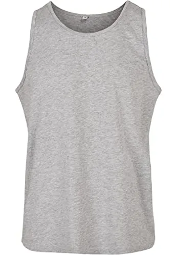 Build Your Brand Herren Basic Tank Top – Sportliches ärmelloses T-Shirt aus Baumwolle mit Rundhals für Training Gym Fitness Sommer und Casual Streetwear,Heather Grey,L