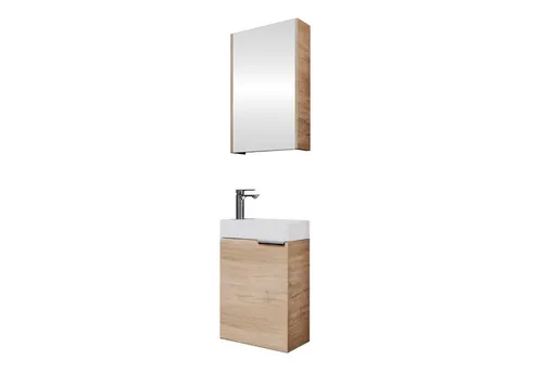 Badmöbel-Set 40cm mit Spiegelschrank (Sonoma Eiche) - Badmöbel-Set 40 cm – platzsparendes Design mit hochwertigem Keramikwaschbecken und Soft-Close-Spiegelschrank, ideal für kleine Bäder und Gäste-WCs.