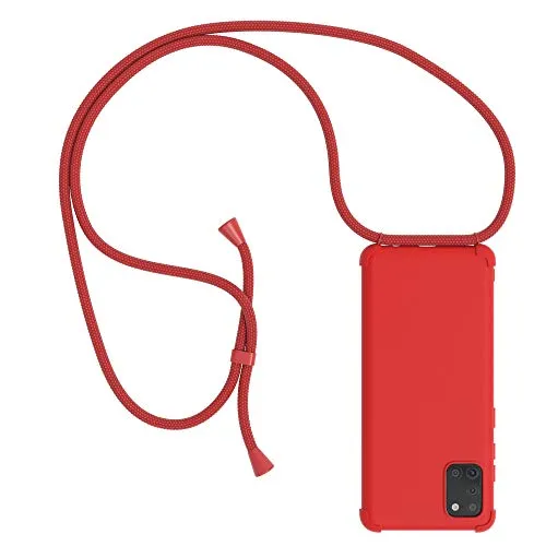 EAZY CASE Handykette kompatibel mit Samsung Galaxy A31 Handyhülle mit Umhängeband, Handykordel mit Schutzhülle, Silikonhülle, Hülle mit Band, Kette für Smartphone, Full Color Rot