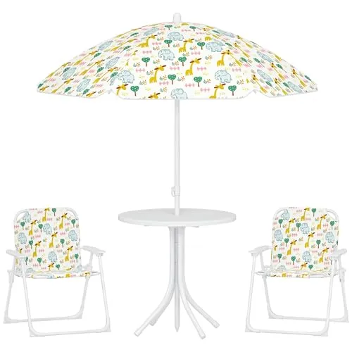 AIYAPLAY 4 TLG. Kindersitzgruppe Garten mit Sonnenschirm - Kinderzimmertisch & -stuhlsets: Verspieltes Gartenset mit höhenverstellbarem Sonnenschirm und stabilen, klappbaren Stühlen für sicheres Spielen im Freien. Ideal für Kinder von 2-5 Jahren.