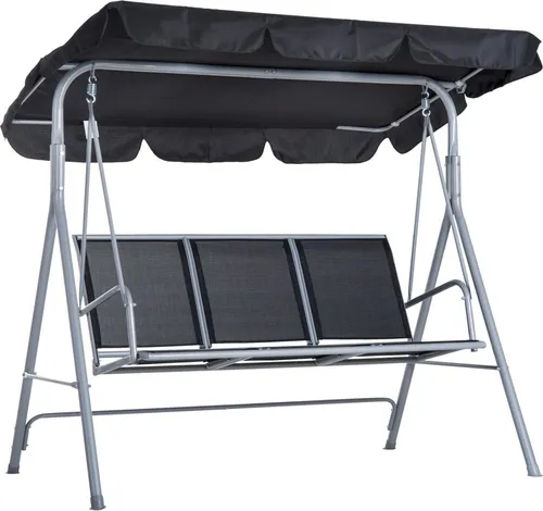 Hollywoodschaukel 3-Sitzer mit Dach – Elegante Gartenschaukel in Schwarz & Silber