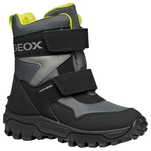 Geox J Himalaya Boy B ABX Ankle Boot - DK Grey/Lime, 31 EU - Wanderschuhe mit herausnehmbarer Innensohle, verstärkter Schuhspitze und Ferse sowie optimaler thermischer Isolierung für perfekten Kälteschutz und Wasserundurchlässigkeit.