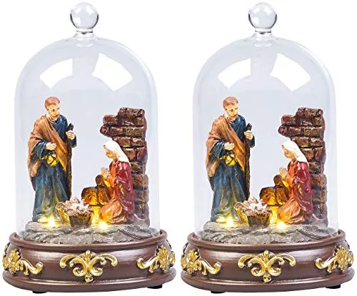 Lunartec Mini Krippe: 2er-Set Weihnachtskrippen mit Glasglocke, LED-Beleuchtung, handbemalt (Deco Weihnachten, LED Glasglocken Weihnachten, Batterie)