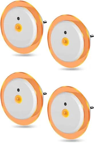 Northpoint LED Nachtlicht Bernsteinweißes Licht (1500-1800K) 2er-Set (4 Stk. Rund mit Dämmerungssensor und Bewegungsmelder Reichweite 3m Steckdosenbetrieben)