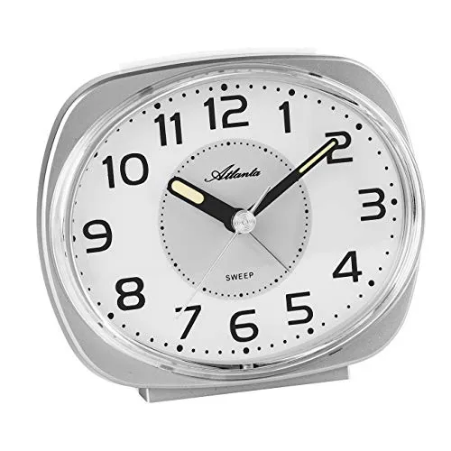 Atlanta Quartzwecker ohne Ticken, schleichende Sekunde, Licht, Blinkalarm, Silber, Rechteckig 10x11cm - 2141/19