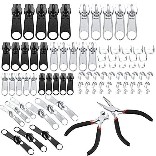 Stück Reißverschluss Reparatur Set, Reißverschluss Reparatur Ersatzteile, Reisverschlussreparaturset Zipper mit Zange, Reißverschluss Schieber, Bodenstopper, Reißverschluss Verlängerung 86