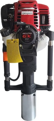 Berger & Schröter | Benzin Honda GX35 NG Motor 1,36 PS 4 Takt Pfahlramme Zaunpfahlramme Pfostenramme Handramme 25-45J Schlagenergie, Rot 35,8 CCM