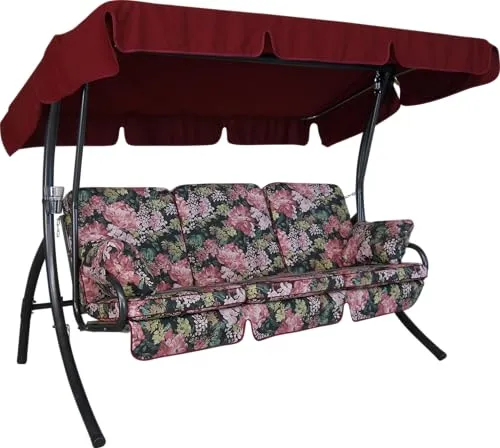 Angerer Hollywoodschaukel Comfort – Schaukel zum Sitzen, Liegen & Entspannen, inkl. Bett-Funktion, einfache Montage, Made in Germany, hochwertiger Stoff, Schwarz-Bunt geblümt
