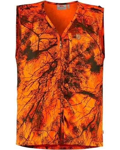 Fjällräven Värmland Vest Orange Camo (L) - Jagdweste in Orange Camo, leicht und vielseitig, ideal für die Jagd. Sie bietet optimale Tarnung in der Wildnis und ist leicht zu verstauen.