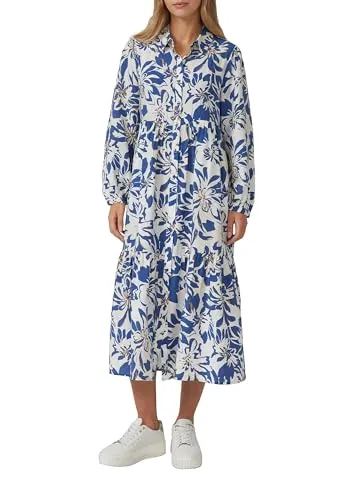 s.Oliver Damen Kleid 02A1, Größe 42 - Elegantes Abendkleid mit Hemdkragen und langen Ärmeln, ideal für besondere Anlässe. Der Allover-Print verleiht einen modischen Akzent.